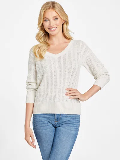Guess Factory Tracee V-neck Sweater In White