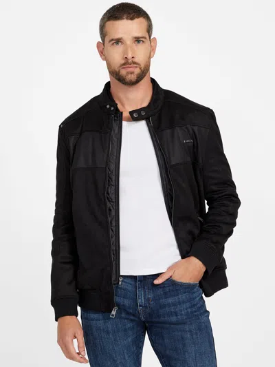 Guess Factory Travis Faux-suede Flight Jacket In Black