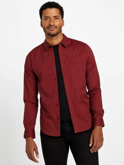 Guess Factory Troy Geometric Poplin Shirt In Red