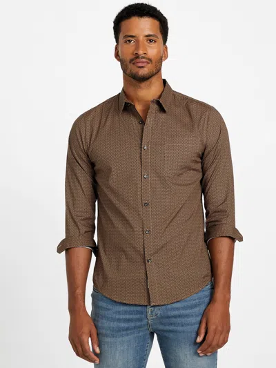 Guess Factory Troy Geometric Poplin Shirt In Brown