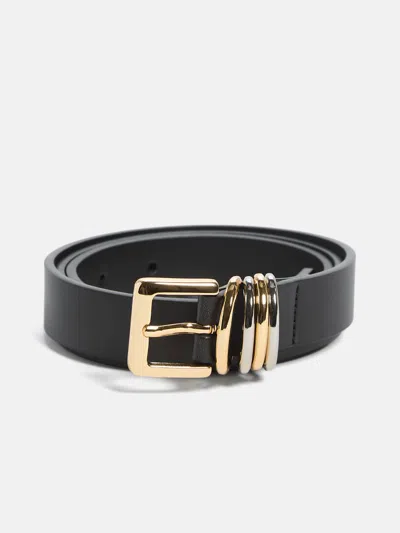 Guess Factory Two-tone Metal Loops Faux-leather Belt In Black