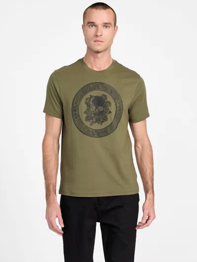 Guess Factory Vello Rhinestone Skull Tee In Green