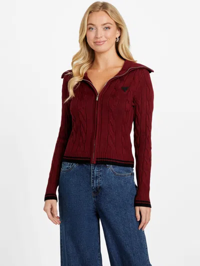 Guess Factory Vicky Zip Sweater In Red