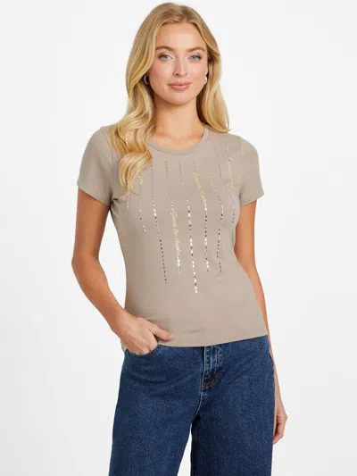 Guess Factory Violet Crystal Logo Tee In Neutral
