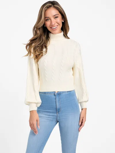 Guess Factory Vivian Cable Knit Sweater In White