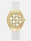 Guess Factory White And Gold-tone Analog Silicon Watch In Multi