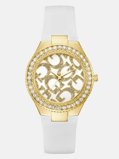 Guess Factory White And Gold-tone Analog Silicon Watch In Multi