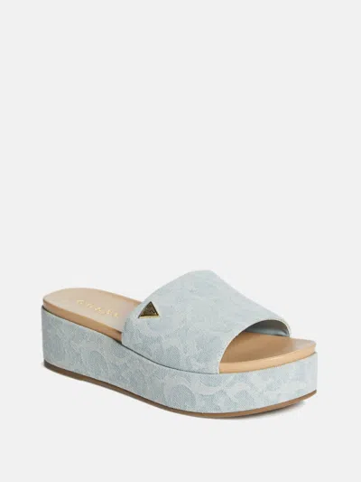 Guess Factory Willows Flatform Sandals In Blue