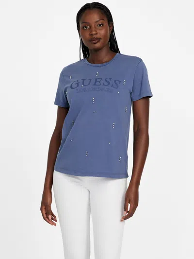 Guess Factory Wren Crewneck Rhinestone Tee In Blue