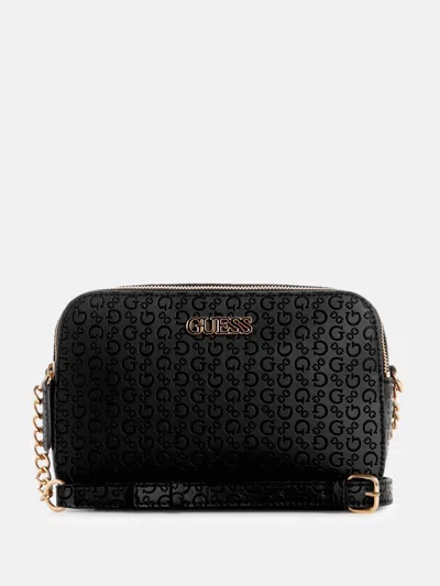 Guess Factory Zakaria Embossed Logo Double-zip Crossbody In Black