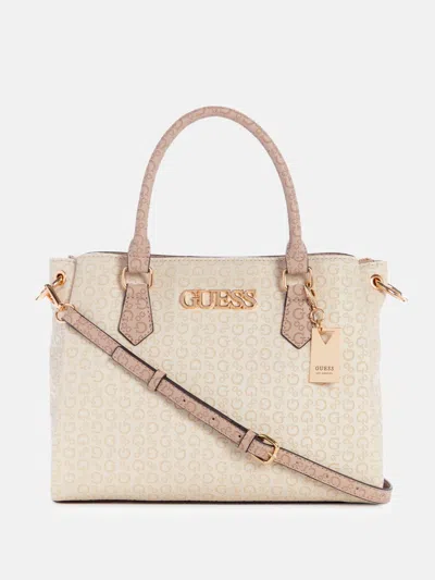 Guess Factory Zakaria Embossed Logo Satchel In Beige
