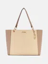 Guess Factory Zakaria Embossed Logo Tote In Beige