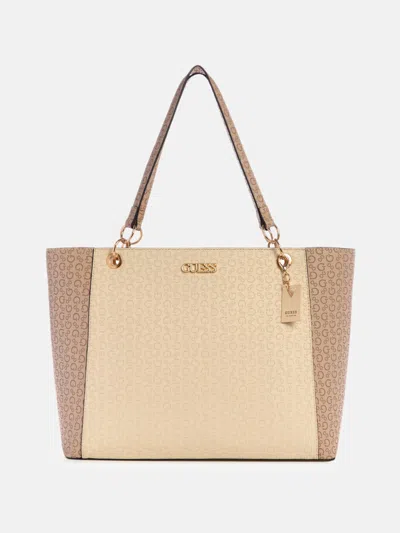Guess Factory Zakaria Embossed Logo Tote In Beige
