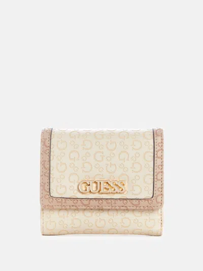 Guess Factory Zakaria Embossed Logo Trifold In Beige