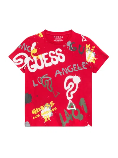 Guess Factory Kids' Zeeky Graffiti Crewneck Tee (7-16) In Red