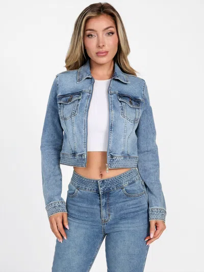 Guess Factory Zulera Crop Rhinestone Denim Jacket