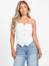 Guess Factory Zulley Linen-blend Halter Top In White