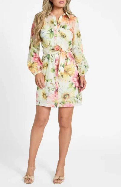 Guess Faith Floral Print Tie Waist Shirtdress In Painted Daisies Print