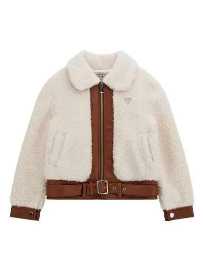 GUESS FAUX-SHEARLING BELTED JACKET
