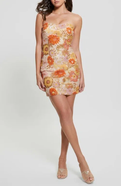 Guess Fia Sequin Strapless Minidress In Satin Rose Multi