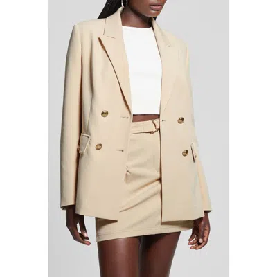 Guess Fiona Double Breasted Stretch Twill Blazer In Foamy Taupe