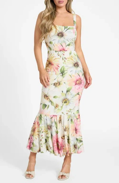 Guess Fleur Print Ruffle Hem Midi Dress In Painted Daisies Print
