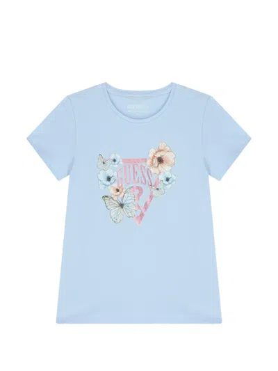 Guess Kids' Floral-detail T-shirt In Blue