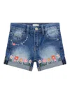 Guess Girls Embroidered Flower Denim Shorts In Blue