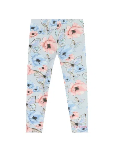 Guess Kids' Floral-print Leggings In Blue