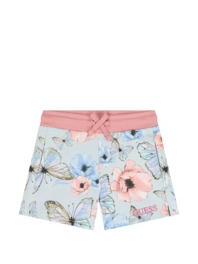 Guess Kids' Floral-print Shorts In Blue