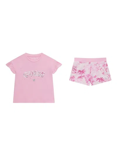 Guess Kids' Floral-print Shorts In Pink