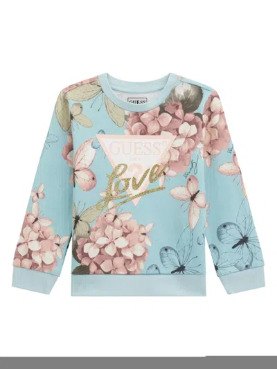 Guess Kids' Floral-print Sweatshirt In Blue