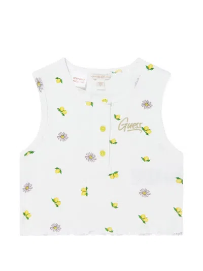 Guess Kids' Floral Print Top In White