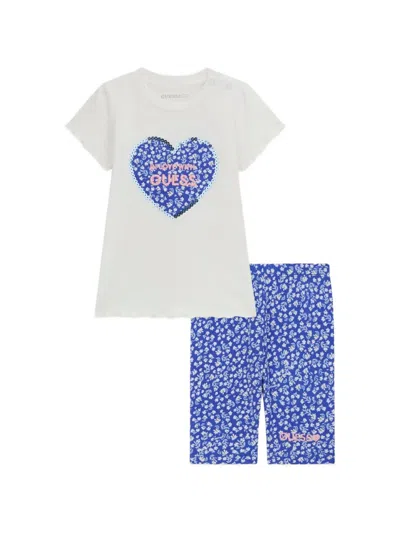 Guess Babies' Floral-print Trouser Set In Blue