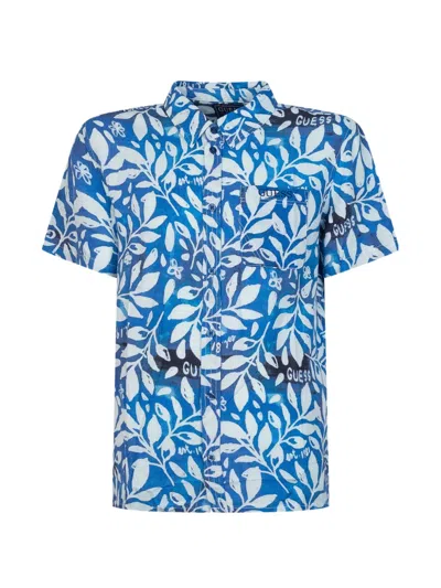 Guess Kids' Floral Short Sleeve Shirt In Blue