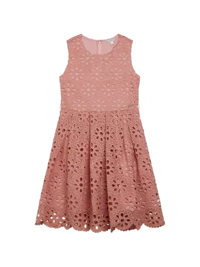 Guess Kids' Floral-lace Belted Dress In Pink