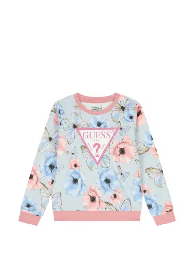 Guess Kids' Floral-pattern Butterfly-motif Sweatshirt In Multi