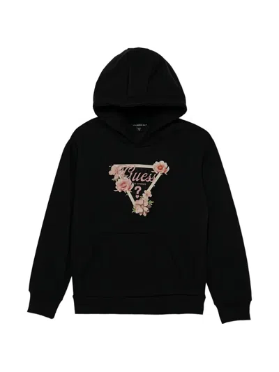 Guess Kids' Floral-print Hoodie In Black