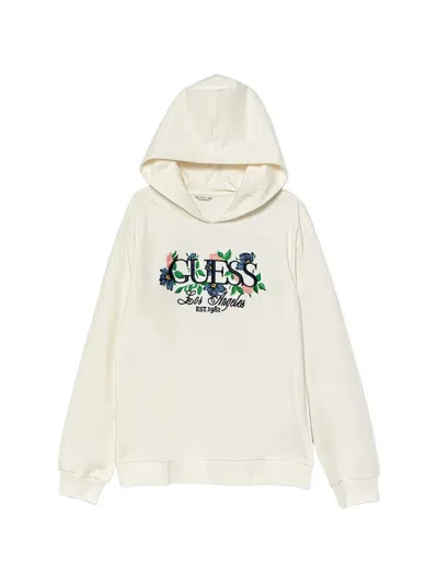 Guess Kids' Floral-print Hoodie In White