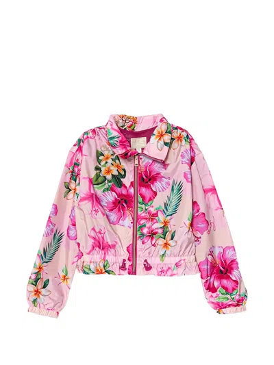 Guess Kids' Floral-print Jacket In Pink