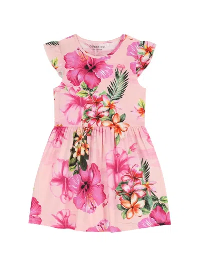 Guess Kids' Floral-print Ruffled Dress In Pink