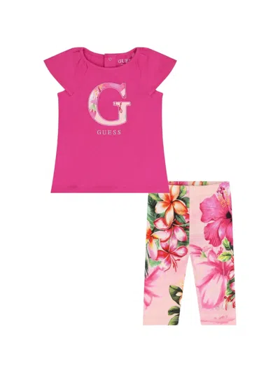 Guess Babies' Floral-print Trouser Set In Multi