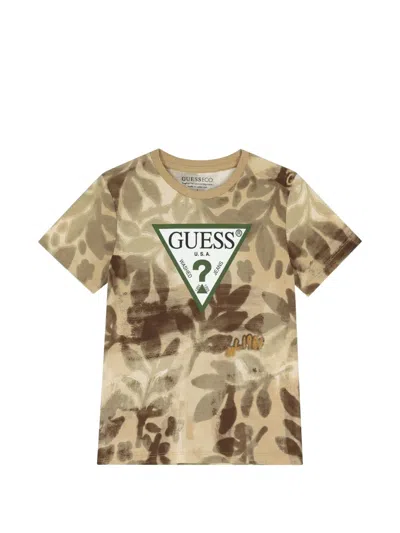 Guess Kids' Floral-print T-shirt In Green