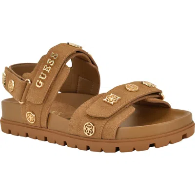 Guess Florizi Studded Quarter Strap Sandal In Brown