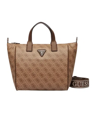 Guess Follie Monogram-print Logo-plaque Tote Bag In Brown