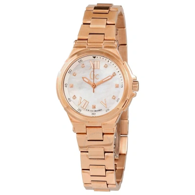 Guess Gc Structura Quartz Diamond White Mother Of Pearl Dial Ladies Watch Y33105l1 In Gold