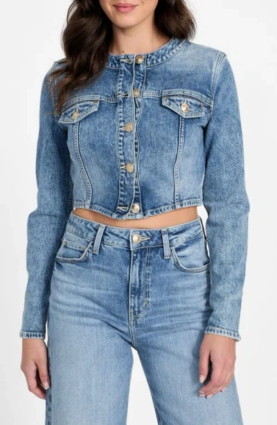 Guess Gemma Crop Denim Jacket In Blue