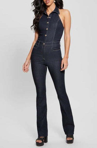 Guess Giada Halter Denim Jumpsuit In Eau Rinse