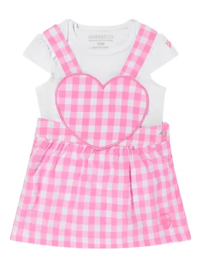 Guess Babies' Gingham Dress And Body Set In Pink