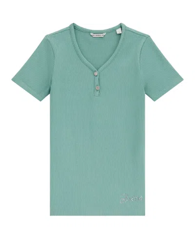 Guess Kids' Girls 7-16 Mini Me Style Rib Short Sleeve T-shirt In Blue
